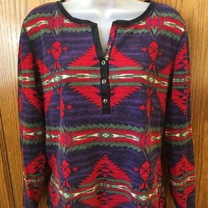 Chaps Aztec Print Thermal Henley Cotton - Sz L